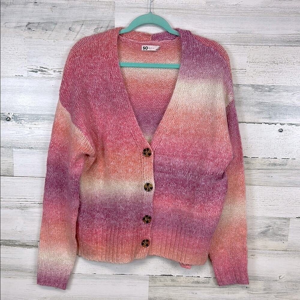 SO Ombre Pink, Orange, Purple, Cream, Cardigan Size Small Pastel